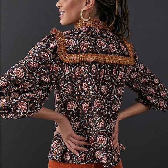 NWT Anthropologie Othilia Sera Ruffled Blouse Womens Top Neutral Multi Medium - Picture 3 of 14